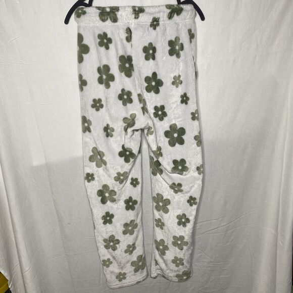 FREE HAVEN Pants Fleece Floral Pajama Lounge Boho Womens M ( XS S ) White Green - Picture 3 of 7